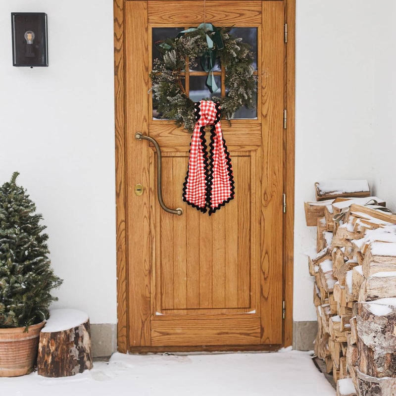 Ftuuo Wreath Sash for Front Door Red White Buffalo Plaid Wreath Satin Sash Black Wave Garland Ribbon Accessories for Wreaths Yard Doorway Indoor Outdoor Bow Bridal Shower Home Decor,5.11 x 54.33 - Image 5